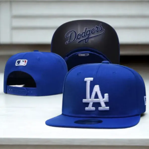 New Era MLB Los Angeles Dodgers Snapback Baseball Cap, Blue and Grey Adjustable Flat Brim Hat, Embroidered LA Logo, Unisex Streetwear, Multiple Colors