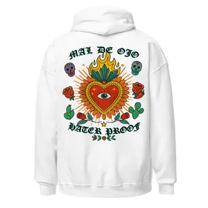 Mal De Ojo Hoodie, Hater Proof Sacred Heart Graphic Hoodie, Mexican Folk Art Hoodie, Evil Eye Protection Sweatshirt, Chicano Streetwear Gift