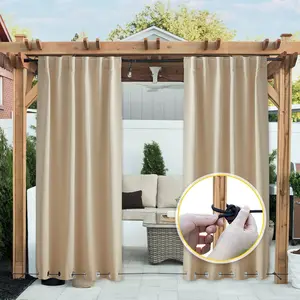 NICETOWN 2 Panels Outdoor Curtains for Patio Waterproof & Windproof， Thermal Insulated Top & Bottom Grommet & Back Tab Light Block Outdoor Drapes with Bouns Rope for Fixed