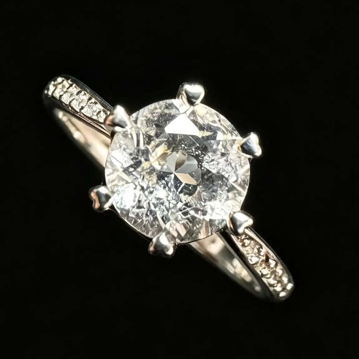 Heart Prong Clear Quartz Adjustable 925 Silver Ring (8mm)