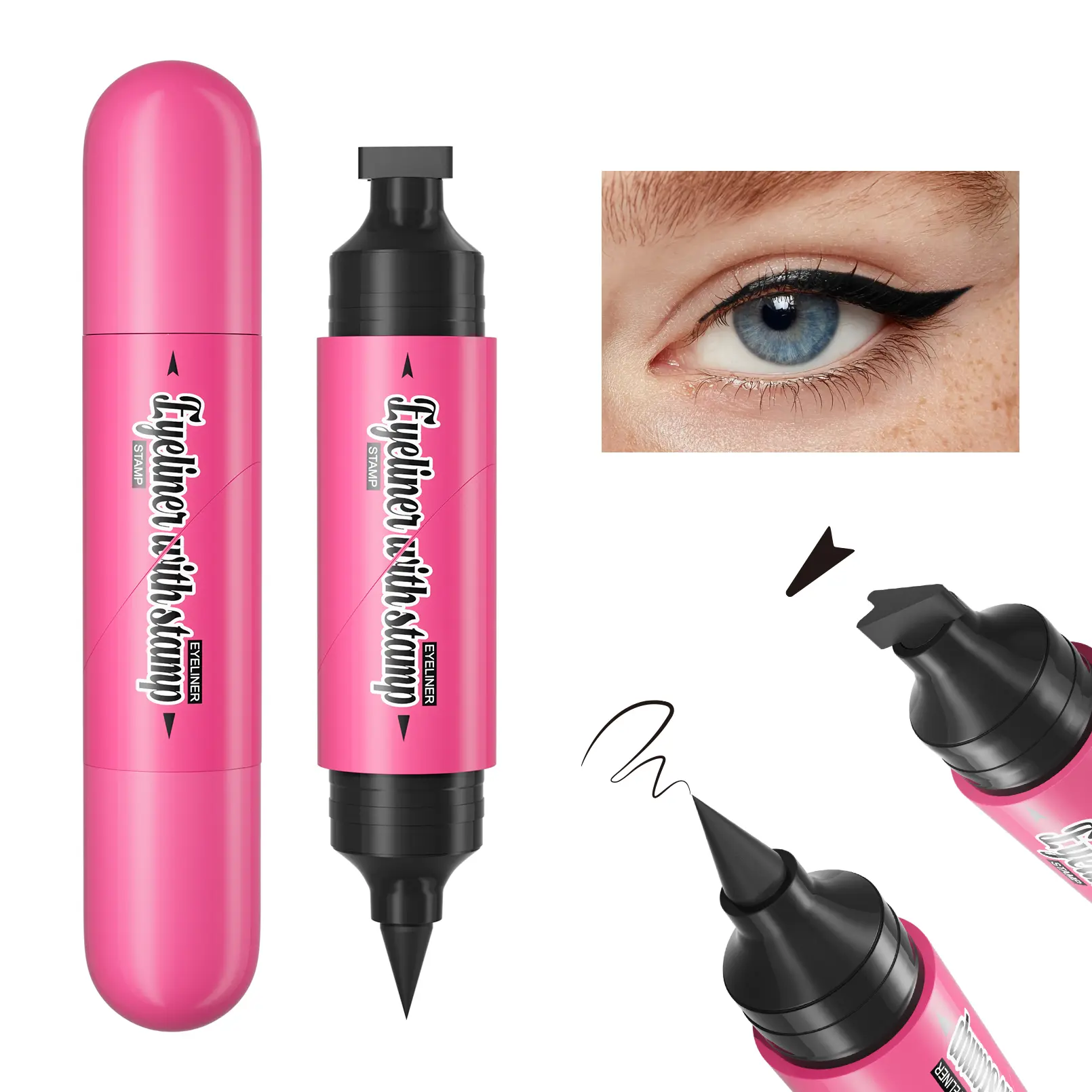 Winged Eyeliner Stamp Pen, 2-in-1 Cat Eye Eyeliner Tool with Liquid Liner, Waterproof Smudge Proof Makeup for Beginners
