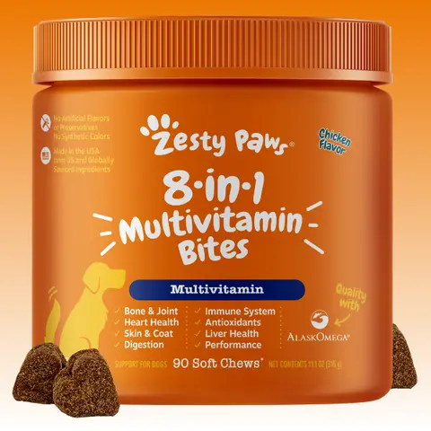 Zesty Paws 8-in-1 Multivitamin Bite for Dogs, Soft Chews, Immune Support, Dog Treat Supplements