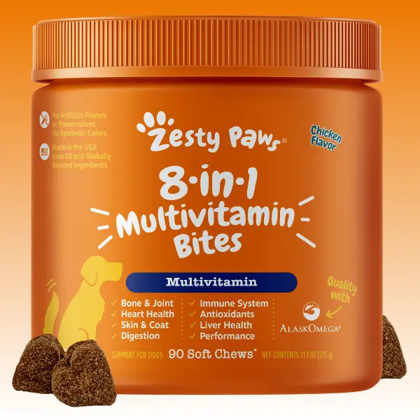 Zesty Paws 8-in-1 Multivitamin Bite for Dogs, Soft Chews, Immune Support, Dog Treat Supplements