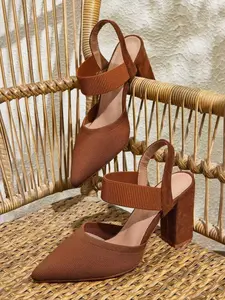 Women's Pointed Toe Chunky Heel Slip-On Sandals, Summer Fashion Open-Toe Shoes, Classic Versatile Elastic Band Footwear, Elegant Party Footwear