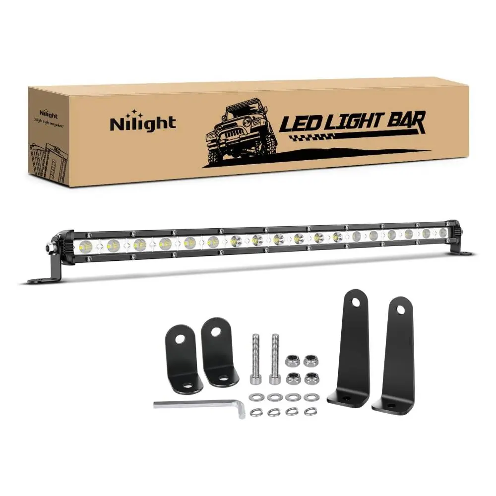 Nilight 1pc 20 In Aluminum Ultra-Slim Single Row LED Light Bar - 54W Spot-Flood Combo, 4590lm, IP67 Rated, -40~85°F, Offroad Roof/Bumper Fixture with Mount Kit for 4x4 Trucks, SUVs, Flood Spot Combo Bars & Work Lights