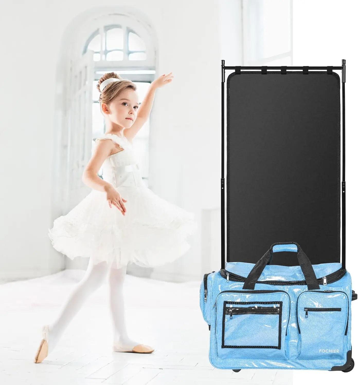 ??4.9 RATING OVER 600+ ORDERS??QUALITY SHOP WITH CONFIDENCE?? Fochier Blue Dance Bag with Garment Rack, Competition Duffle  main image 3