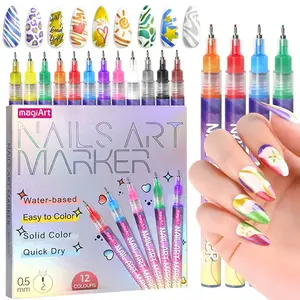 Professional Nall Art Pen Set, 12Colors Acrylic Paint Pen with QuickDrying, Precision 3D Doodle, DotStitching, and Long-asting Design forHomeand Salon, Valentine's Day Cift,Nail Supplies