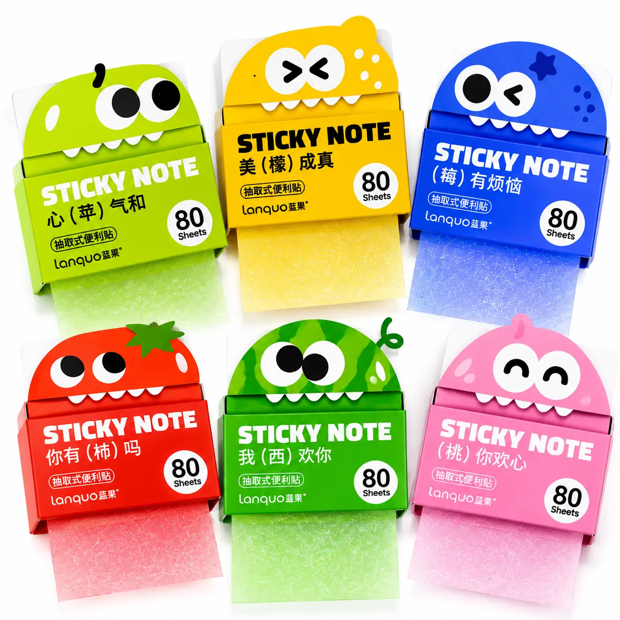 6/12 Pack Glitter Cute Fruit Sticky Notes Set, 480/960 Sheets Transparent Pop-Up Sticky Notes 3x3 Inch, Kawaii Fruit Dispenser Notes, Sparkle Translucent Sticky Notes for Study, School, Journaling, Annotation & Office Desk Supplies
