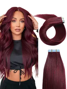Tape in Hair Extensions Wine Red Tape in Extension Seamless Skin Weft Straight Human Hair Tape in Extension #99J Burgundy Tape in Hair Extensions Human Hair For Women Glueless Straight Hair 20Pcs/pack 30g