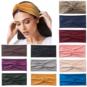 12 Pack Wide Twist No Slip Turban Stretchy Criss Cross Yoga Workout  Hair Bands Solid Color Bandana Headbands