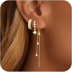 Gold Fashion Chain Earrings for Women 3/4 Pairs Dangle Dainty Stack Gold  Hoop Earrings Set Trendy Hypoallergenic Cubic Zirconia Stud Earrings for Women Jewelry