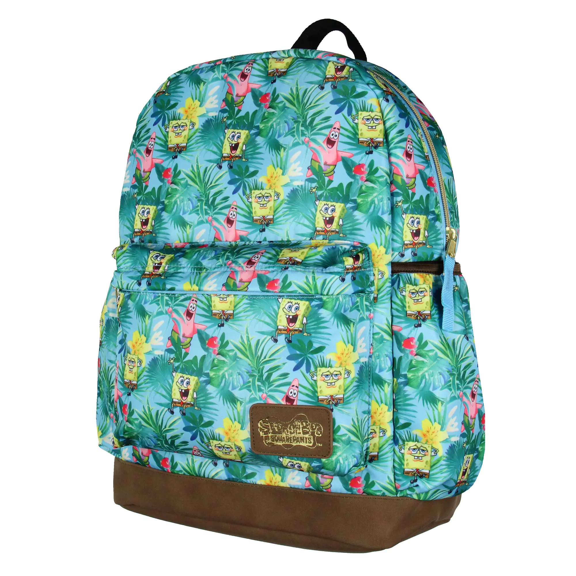 SpongeBob SquarePants And Patrick Star Tropical School Travel Backpack With Faux Leather Bottom 16" SpongeBob SquarePants And Patrick Star Tropical School Travel Backpack With Faux Leather Bottom 16"