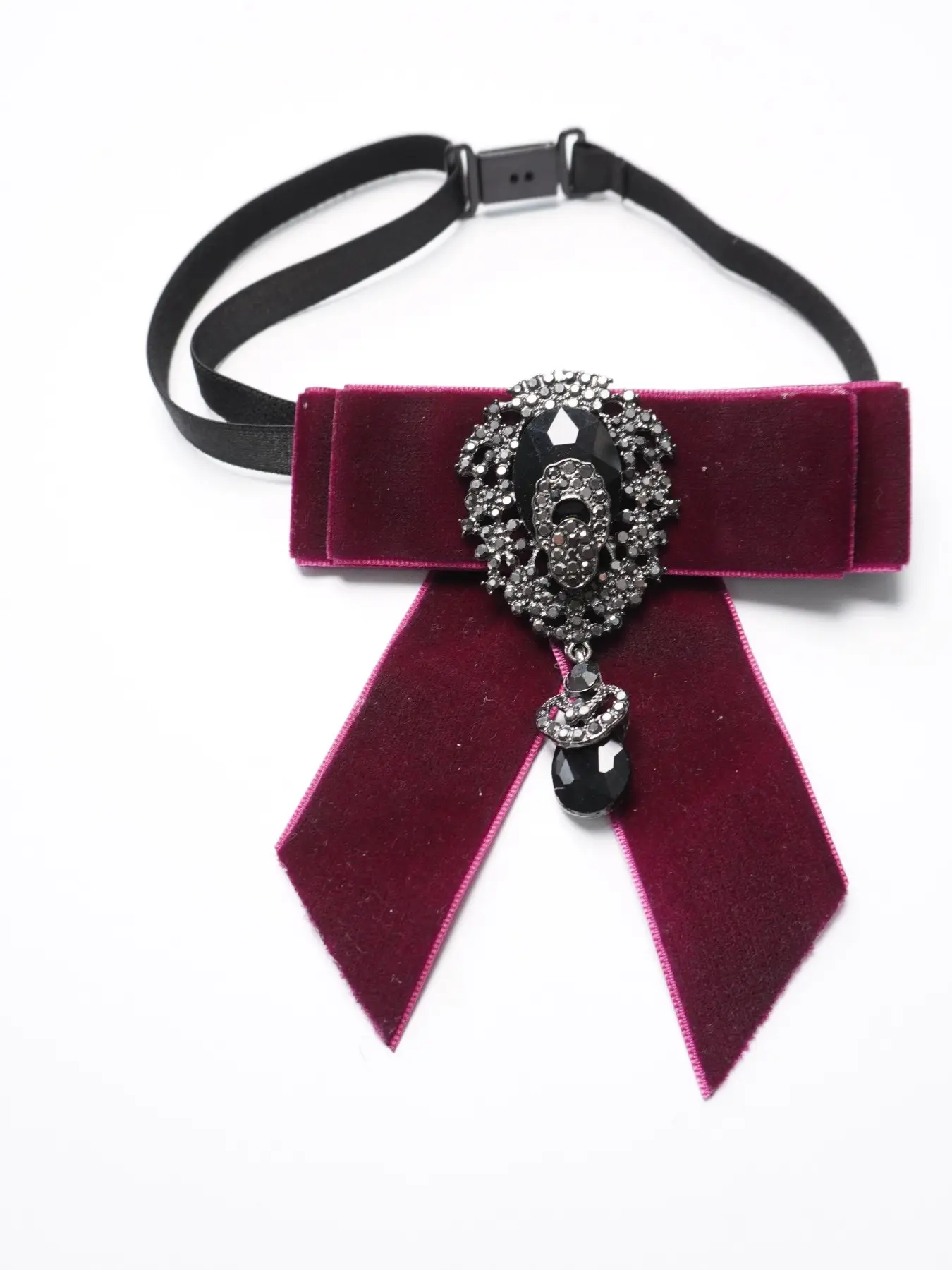 Vintage Velvet Bowtie with Heavy Rhinestone Pendant, Gothic Style Evening Tie, Boho Fashion Tie, Boho Bohemian Tie, Jk Uniform Collar Flower, Bow Decor Tie, 1pcs