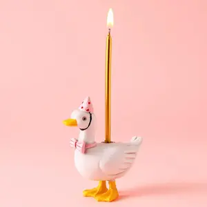 Silly Goose Cake Candle Holders with Birthday Candle One Birthday Party Supplies Mini Cute Cake Topper Stand Candlestick for Kids Baby Shower Party Celebration, 3.15 Inch(Goose,Pink)
