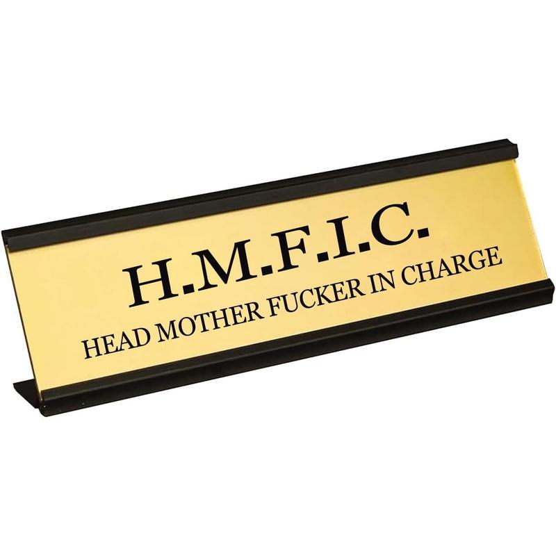 Fucker in Charge Office Desk Plate Sign - 8x2" Executive Desk Nameplate for Boss, Manager, and Coworker Gifts - (Brown)