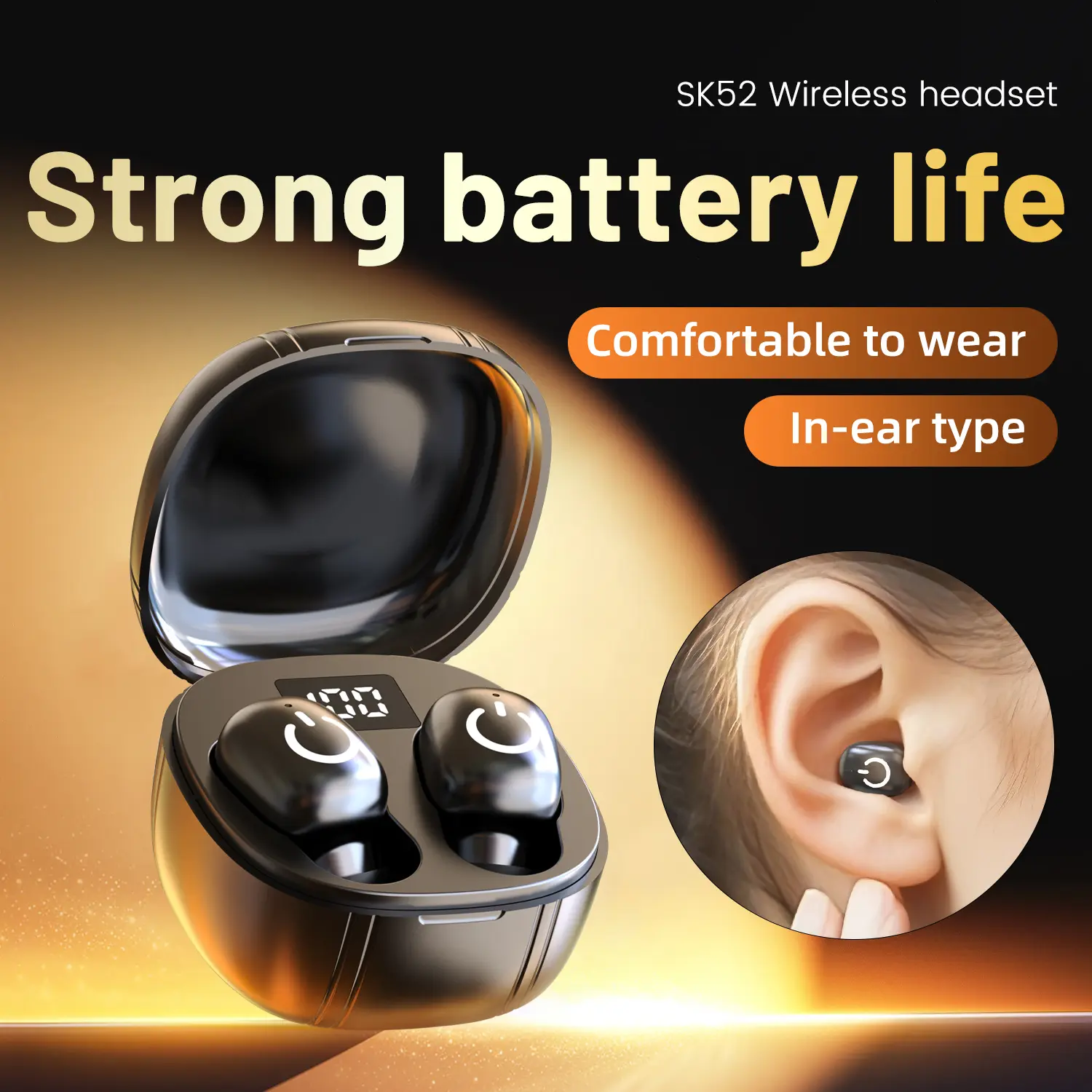 Wireless noise cancelling earphones, 6.0 wireless Bluetooth earphones, 10H ultra long battery life, angel ring touch operation, high-definition sound quality, Bluetooth earphones suitable for gaming (Black)
