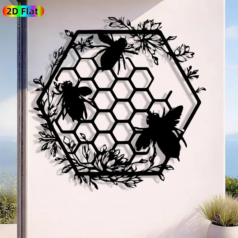1pc Romantic Bee & Honeycomb Metal Wall Art, Romantic Bee & Honeycomb Statue Mural, Iron Craft, Perfect for Living Room, Garden, Indoor/Outdoor Decor, Intricate Craftsmanship, Artistic Metalwork, Valentine's Decor, Ideal Gift for Nature Lovers