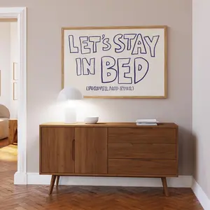 Trendy Bedroom Poster, Let’s Stay In Bed Print, Mid Century Print, Horizontal Wall Art |Frameless Poster