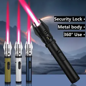 Special-shaped Gas Lighter, Metal Material, 360° Use, Camping Barbecue Welding Supplies, Without Battery(It does not contain butane) Black Kitchen Utensils Powerful Windproof Butane  Saber Wind Turbine Lighter outdoor windproof rechargeable butane lighter