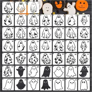 Ghost Halloween Stencils for Painting on Wood Shirts Holiday Cookie, Small Halloween Paint Stencil Reusable for Craft Canvas Decorating (45pcs 3in Ghost)