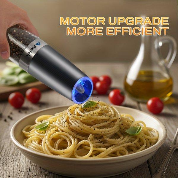 Electric Salt and Pepper Grinder Set 2 Pack – Automatic Gravity Sensor, Adjustable Coarseness, LED Light, One Hand Operation, Kitchen Spice Grinders