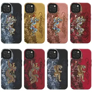 Pink Ed Hardy Skull Leopard Tattoo iPhone Case Aesthetic Y2k Trendy Tiger Ed Hardy Collage Phone Case for iPhone, Samsung phones, suitable for both men and women, Perfect Gift for Women Men.A gift for the fans