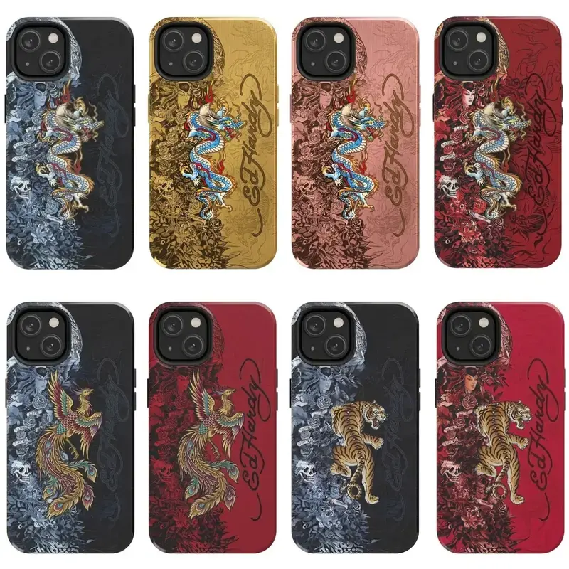 Pink Ed Hardy Skull Leopard Tattoo iPhone Case Aesthetic Y2k Trendy Tiger Ed Hardy Collage Phone Case for iPhone, Samsung phones, suitable for both men and women, Perfect Gift for Women Men.A gift for the fans