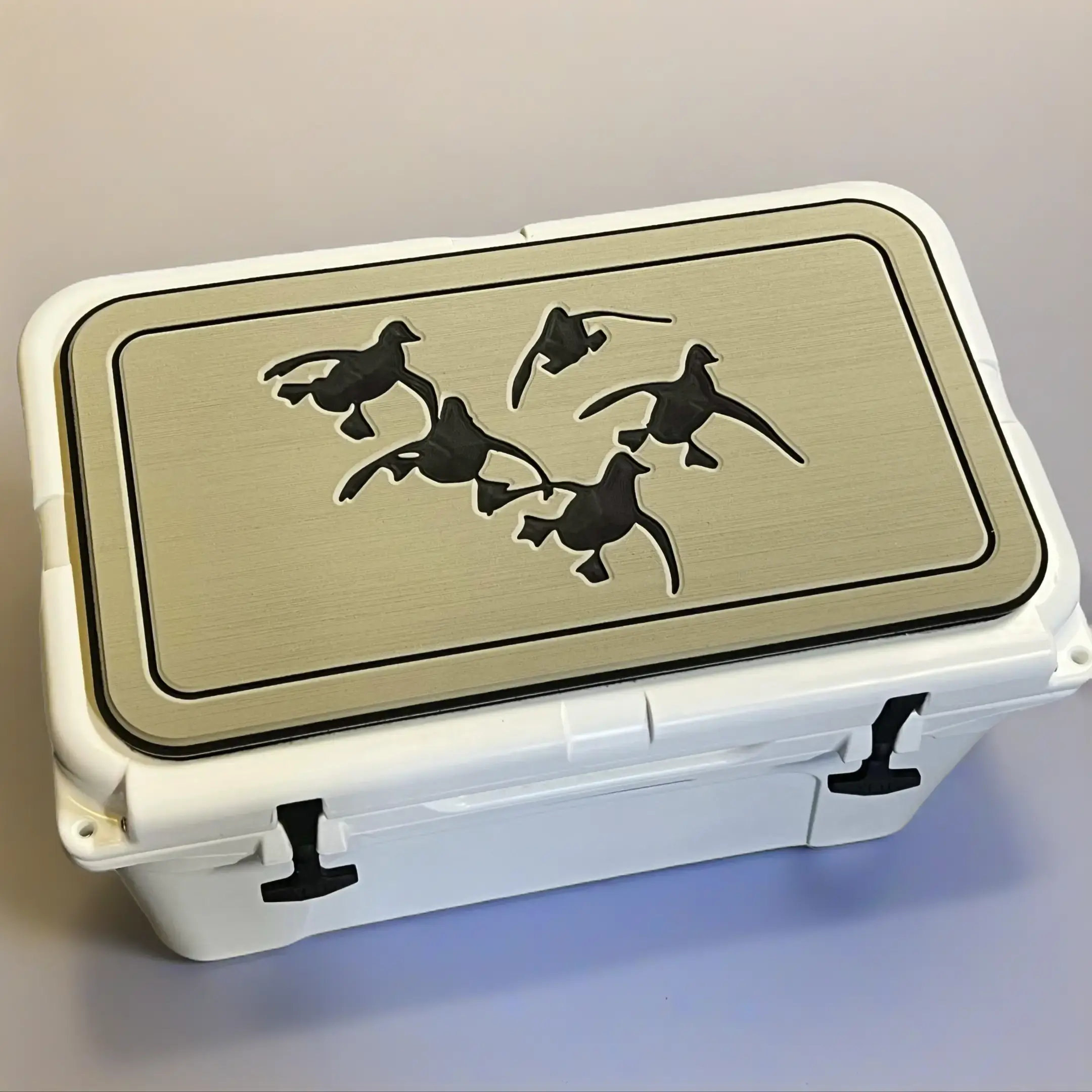 VORTEX Cooler Pads for RTIC & Beverage Cooler Lids, Tan/Black Mat with Cupped Ducks Logo, 3M Easy Peel-and-Stick Adhesive, UV-Stable, Stain-Resistant, Weather-Resistant
