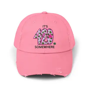 Its 420 Somewhere Unisex Distressed Cap-  Pot Leaf Hat- Marijuana Accessories- Stoner Gifts- Gifts for Her- Gifts for Him- 420 Hat