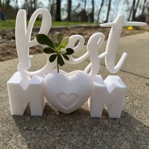 "Best Mom" 3D Printed Decor with Heart Vase | Custom Home Decor | Ideal Mother's Day Gift | Personalized Home Accents