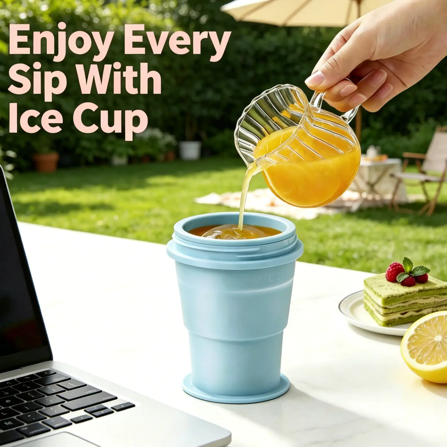 2 In 1 Foldable Silicone Ice Cup, Fast Freeze Ice Maker Cup With Straw, Reusable Easy Demould BPA Free Portable Cooling Cup For Summer Beach Pool Camping Travel Home Office, Must-Have Summer Drink Gadget For All Ages