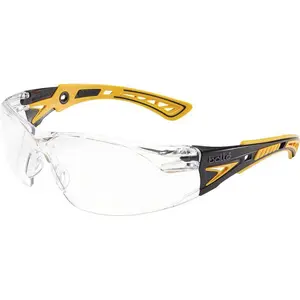 Bolle Rush Plus Safety Glasses Black/Yellow with Clear Platinum Anti-Fog Lens