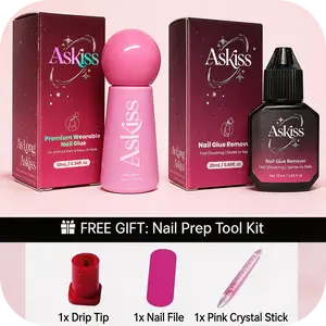 ASKISS Brush-on Nail Glue and Remover Set | 21+ Days Long Lasting Ultra Strong Hold | 10ml Glue & 20ml Gentle Debonder | No-Damage Removal for Press on Nails at home | Salon Quality Mani Kit | Bond & Remove Duo, Waterproof & Odor-Free, No UV needed