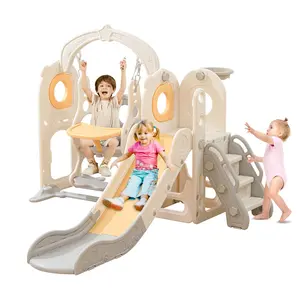 Freestanding Toddler Slide with Swing Set, 6 in 1 Kids Indoor Slide for Toddlers 1-3，L Shaped Slide with Basketball Hoop，Baby Slide for Indoor Outdoor for Boys and Girls Birthday