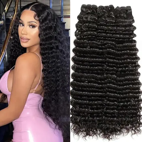 VKOFUN Brazilian Virgin Real Human Hair Sew-in Bundles - High Density Volumizing Hair Extensions, Natural Black, Quick Weave, Body/Nature Straight/Deep Wave, Real Brazilian Hair, Sew In Bundles Human Hair