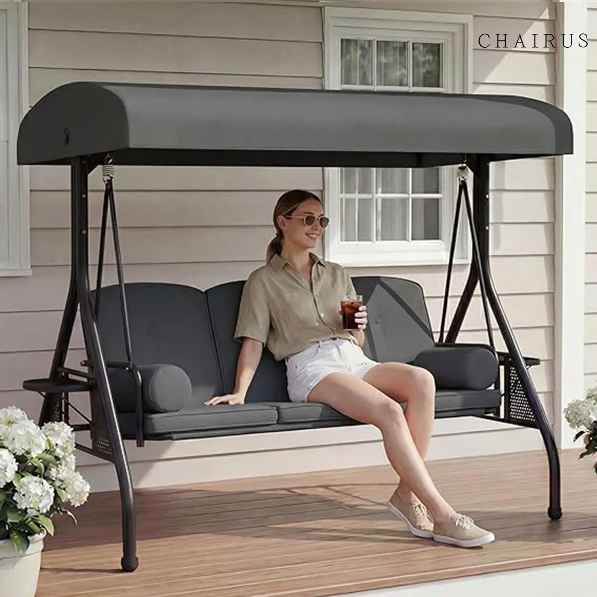 CHAIRUS 2-Person Outdoor Waterproof Patio Swing Set with Canopy - Heavy-Duty Y-Shaped Frame Outdoor Furniture for Backyard, Porch, Garden, Outdoor Swing Set