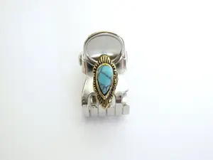 Tiny mini  silver bronze metal hair claw clip with turquoise stone