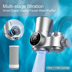 Faucet mounted filter element, multiple filtration, dual outlet mode, high flow outlet, with temperature and humidity display, reduces lead and chlorine heavy metal pollution, making it the best choice for gift giving