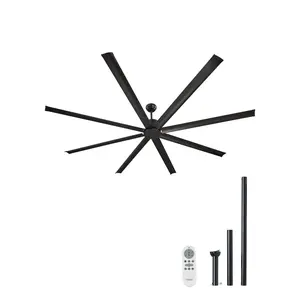 VEVOR 96 In Ceiling Fan without Light, 6-Speed Remote Control, Aluminum 8-Blade, Reversible DC Motor, Modern Low Profile Flush Mount Exterior Fan for Bedroom, Living Room, Patio, Indoor/Outdoor, Black
