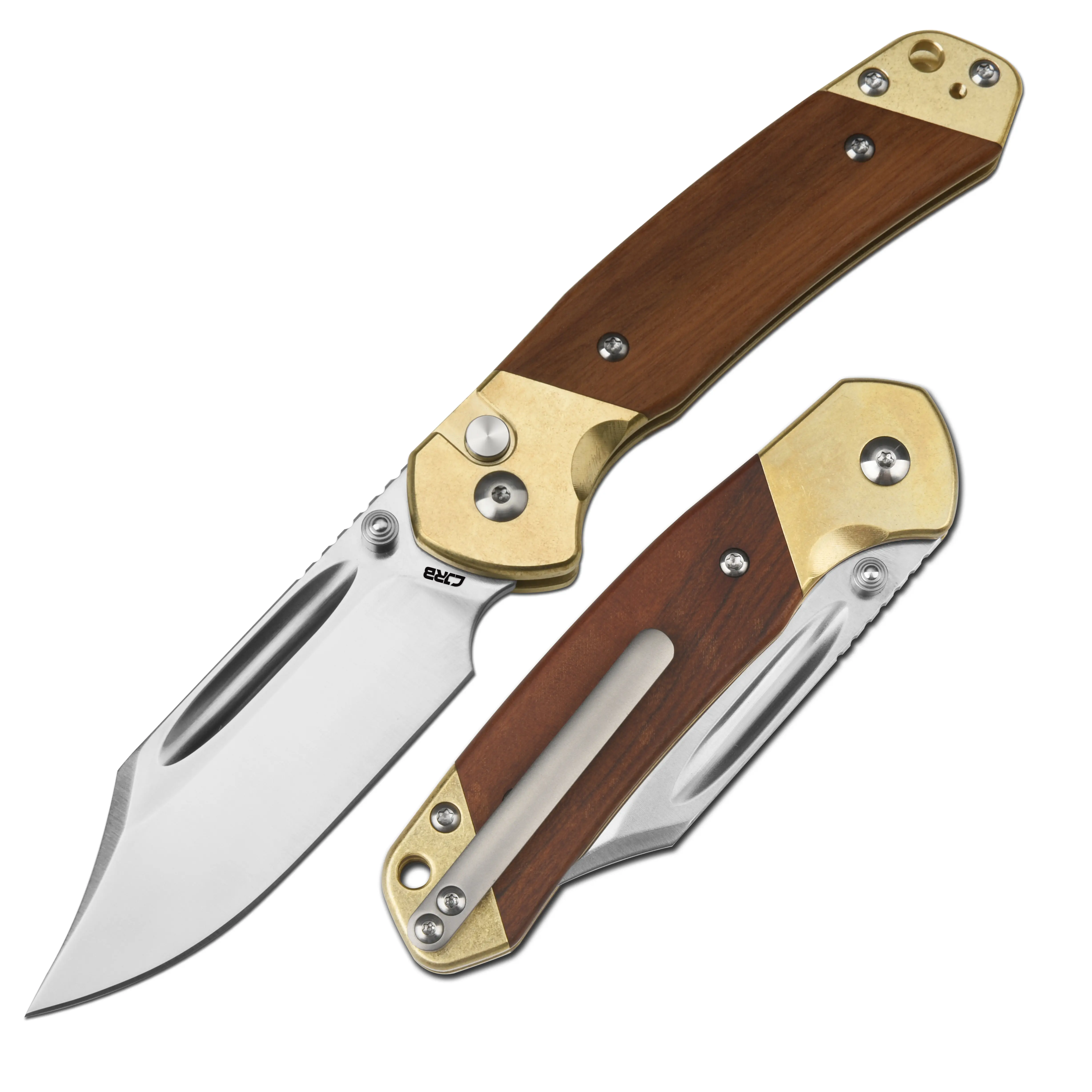 CJRB Bowie Pyrite J1942 CPM S90V Blade Brass&Rose Wood Handle Folding Knives(Exclusive)