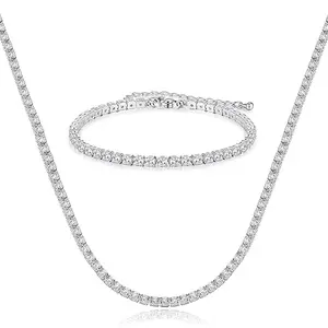 Bohemian hip-hop style full-diamond hollow necklace and tassel earring set, unisex zircon tennis chain jewelry, trendy fashion accessory