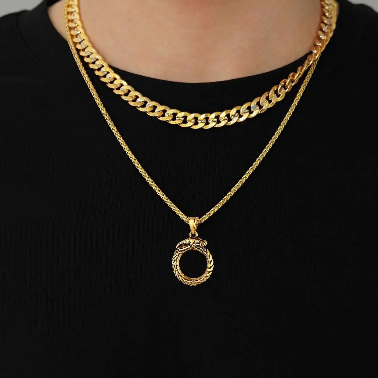 U7 Ouroboros Dragon Pendant Chain Necklace, Fashion Jewelry Accessories, Casual Style Stainless Steel Amulet Necklace, Casual Style Necklaces
