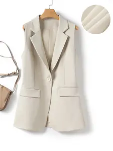 Women's Pure Color Suit Vest Jacket Spring Autumn Commuter Regular Office Business Formal Chic Versatile Slimming Back Slit Top