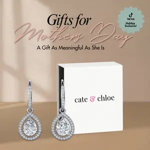 Isabel 18k White Gold Plated Halo Tear drop Earrings with Simulated Diamond Crystals