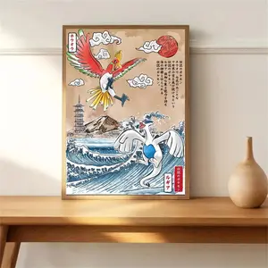 Retro Anime Figures Wall Art Decor, Vintage Cartoon Posters and Prints, Canvas Artwork Painting, Otaku Aesthetic Illustration for Living Room Bedroom Home Decor, Gift Idea