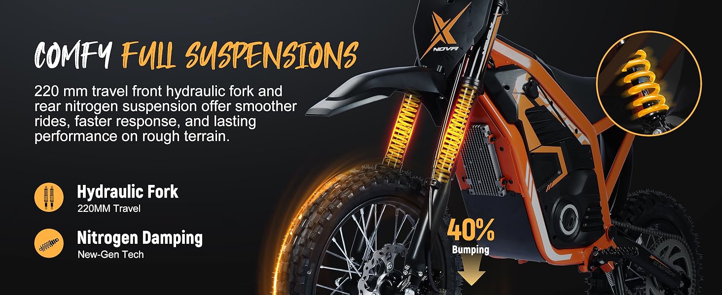 ESKUTE NOVA X Electric Bike ,4000W Power , 40° Climbing with 2849 Certified 48V 22.8Ah Removable Battery, Full Suspension Hydraulic Brakes, 60 Miles Rang Mountain Off-Road for Teens Adults ebike