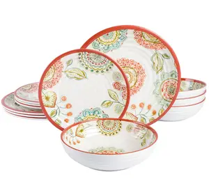 Plastic Dinnerware Set, Service for 4 (12pcs), Brick Floral