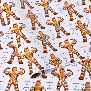 Funny Christmas Wrapping Paper Roll- 17" x 16.5  - Musclebound Gingerbread Funny Christmas Design for Men Women