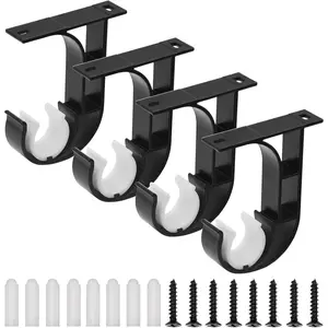 4 Ceiling Curtain Rod Brackets, Heavy Duty Curtain Rod Holders, Ceiling Rod Hooks Curtain Brackets Rod Hangers for 1 Inch Drape Rod, Black