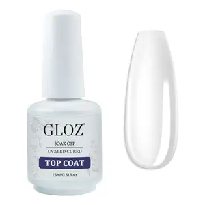 GLOZ No Wipe Top Coat 15ml - Soak Off Gel Nail Polish Glossy Finish, Long Lasting Nail Art Gel Top Coat for Manicure Starter, Home DIY & Salon Use
